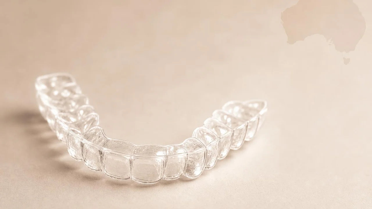 Clear Essix retainer on a neutral background - custom retainer Australia, NewSmile