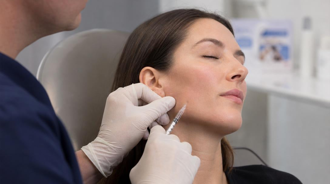 Dentist injecting Botox into jaw for teeth grinding treatment Australia — masseter Botox bruxism alternative to night guard
