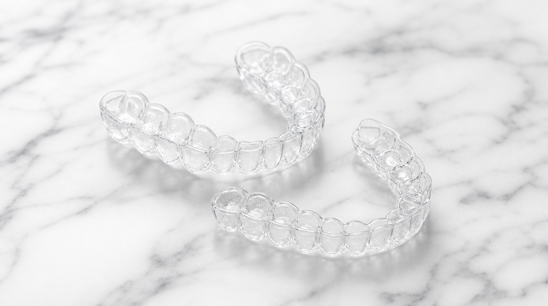 clear Essix dental retainer on marble — Vivera vs NewSmile Australia retainer comparison 2026